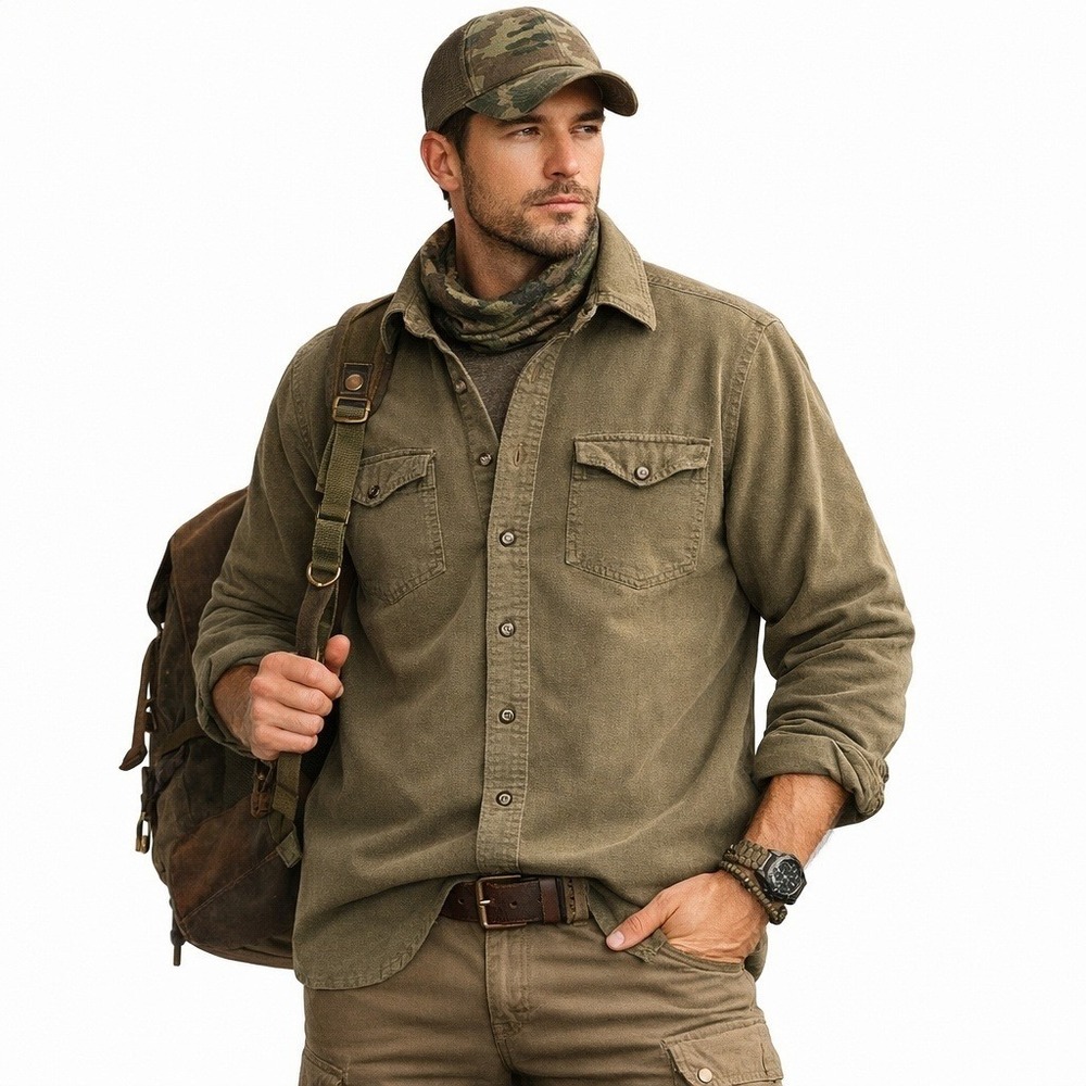 Eddie Bauer Mens Large Tall Green Heavyweight‎ Cotton Long Sleeve Button Shirt